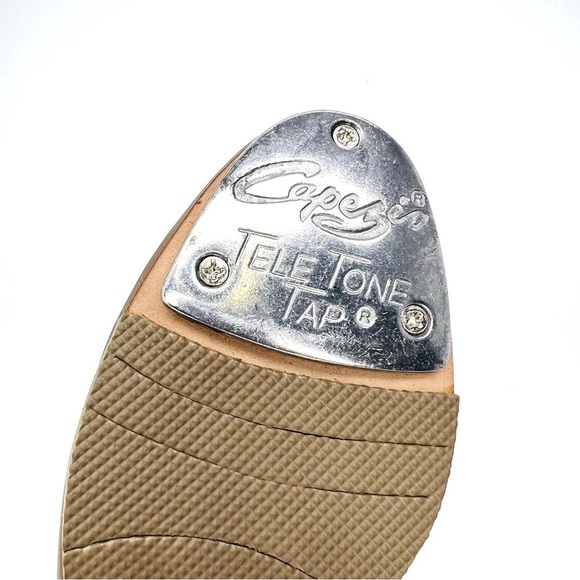 Capezio Heeled Tap Shoes Tap Jr. Footlight Caramel Tan Leather Size 5.5 New - Picture 9 of 12